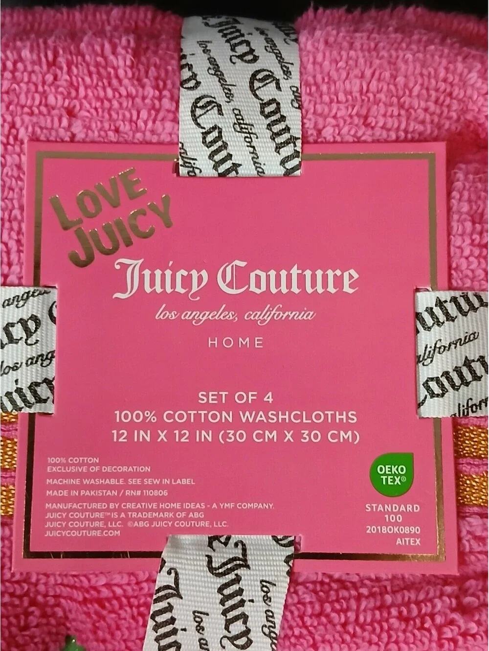 Juicy Couture 8 Pc Pink Cotton Towel Set Gold Stripe Bath Hand Washcloth NWT